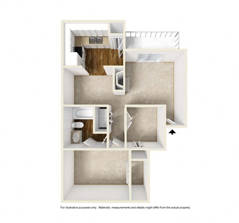 Floor plan for 1 bed, 1 bath, 861 sqft